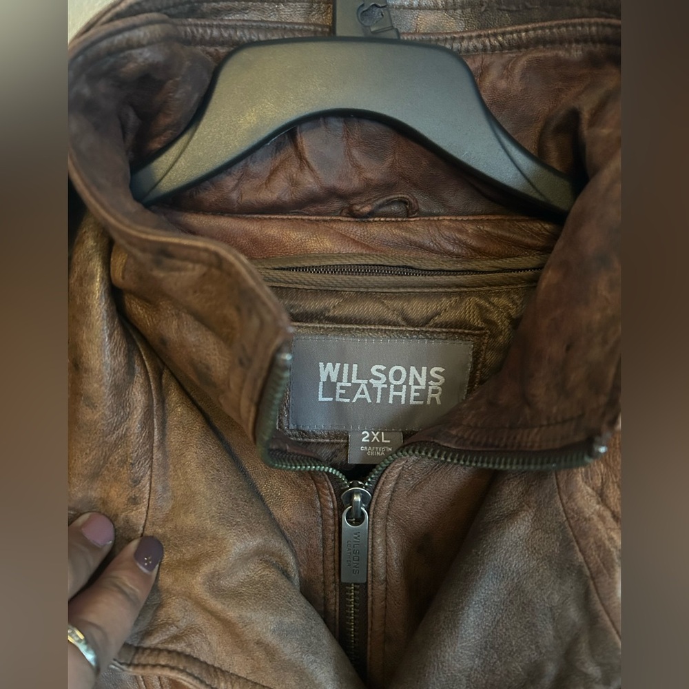 Wilson’s Leather Jacket - brown 100% leather bomber style w/removable interior - Picture 5 of 14